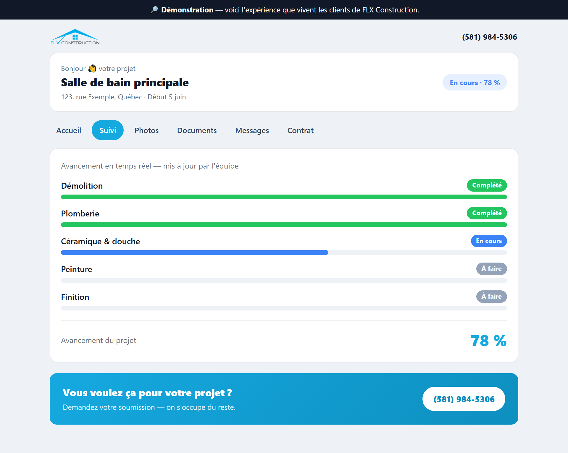 Votre client suit son chantier en direct